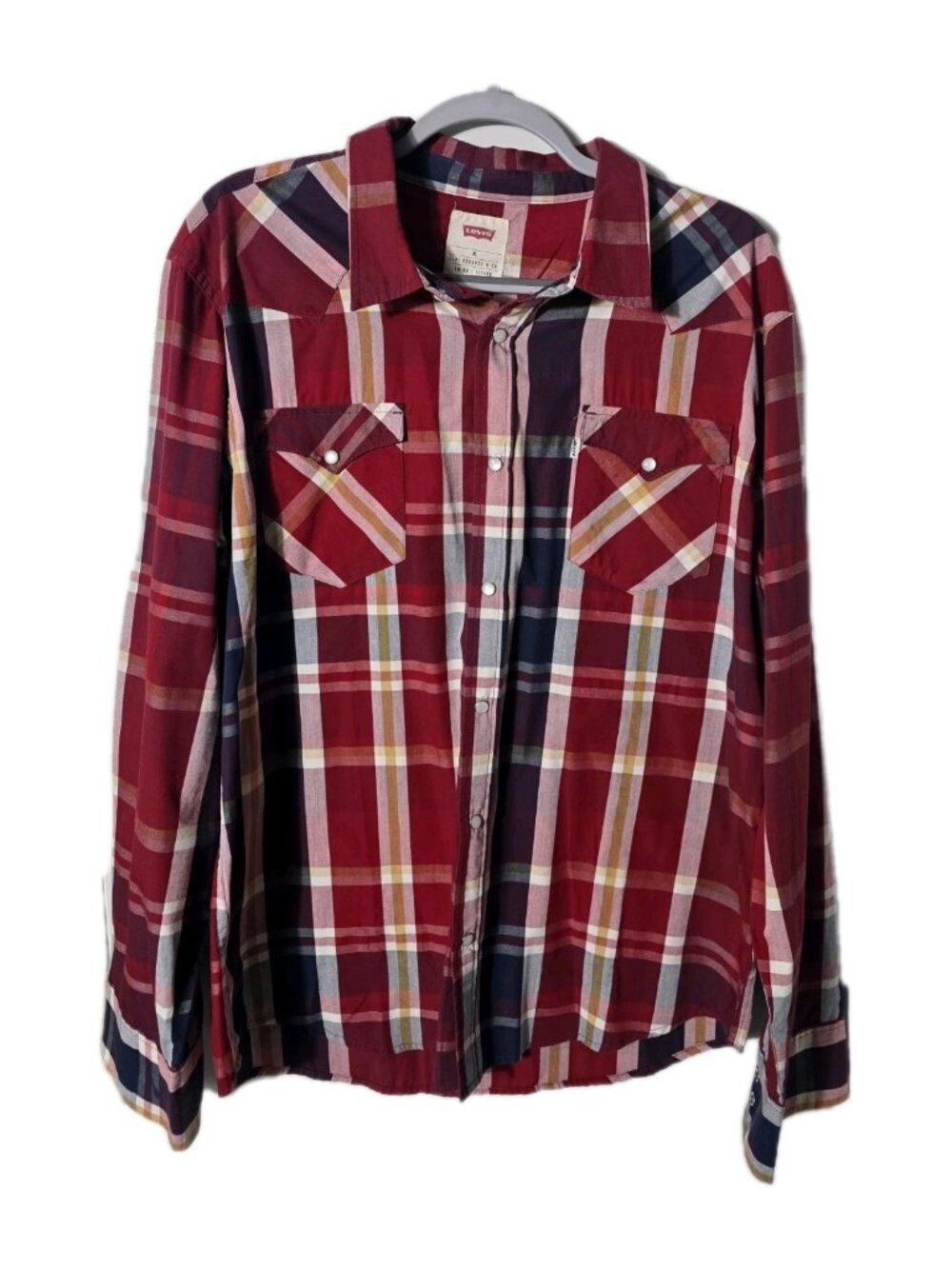 Levis Western Shirt Mens XL Red Plaid Pearl Snap Button Down Casual. HL521
